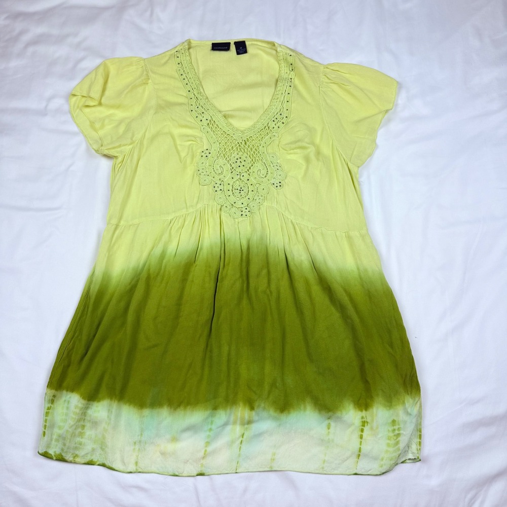 Westbound Womens Yellow Green Ombre Crochet Lace V-Neck Tunic Top Medium